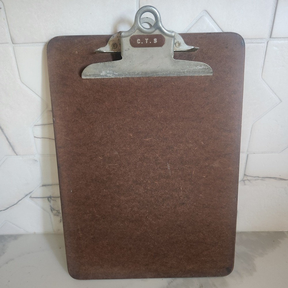 Vintage CTS Industrial Hardboard Clipboard Metal Spring Clip Office Decor 9x12.5